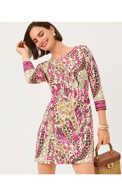 SHORT SERALINA UPF 50+ DRESS, PINK ASTER SKETCHING ON SAFARI ENGINEERED CHILLYLILLY