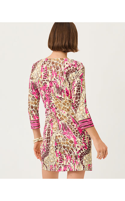 SHORT SERALINA UPF 50+ DRESS, PINK ASTER SKETCHING ON SAFARI ENGINEERED CHILLYLILLY