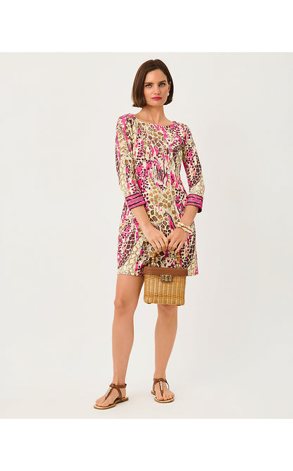 SHORT SERALINA UPF 50+ DRESS, PINK ASTER SKETCHING ON SAFARI ENGINEERED CHILLYLILLY