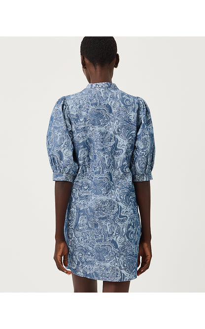 MIALEIGH ELBOW SLEEVE DRESS, INDIGO ALL DAY CHAMBRAY PAISLEY PARADE PIGMENT