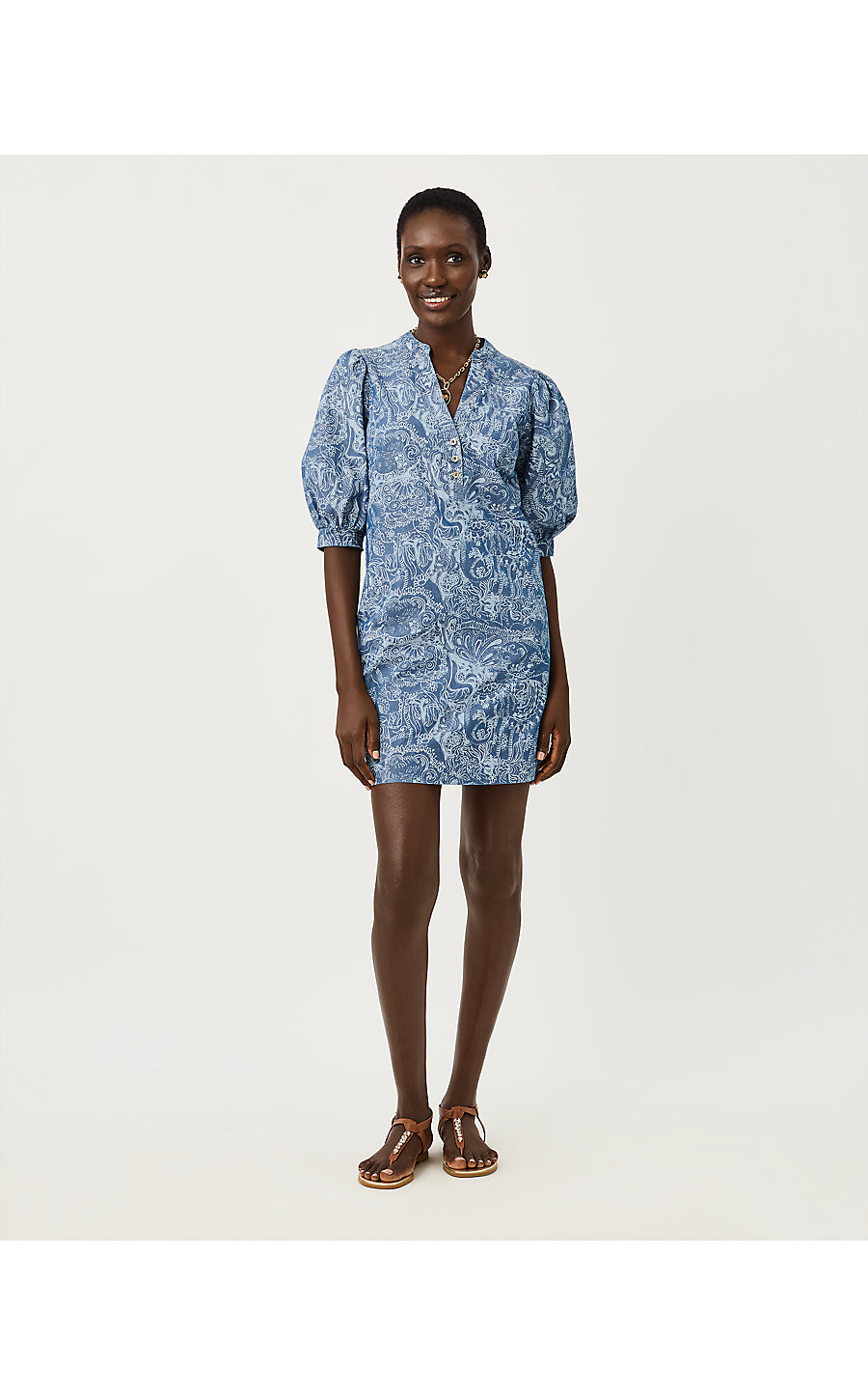 MIALEIGH ELBOW SLEEVE DRESS, INDIGO ALL DAY CHAMBRAY PAISLEY PARADE PIGMENT