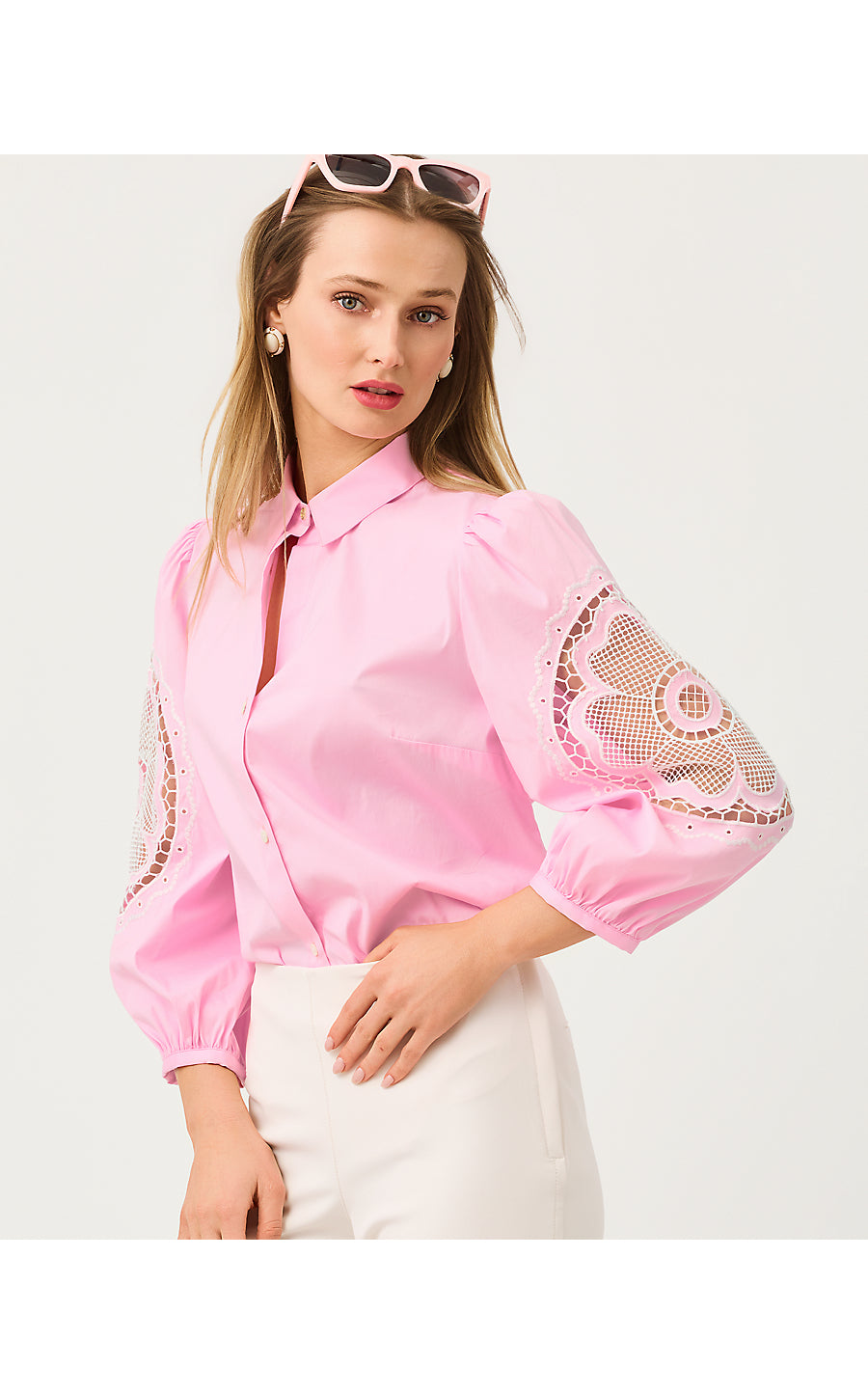 THE FLOWER LACE LILLY SHIRT, OLEANDER PINK