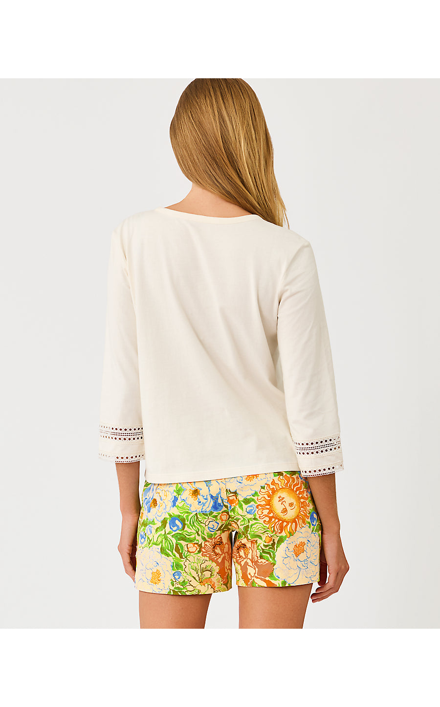 CLAIRMONT 3/4 SLEEVED TRIMMED KNIT TOP, COCONUT