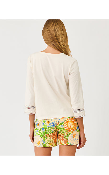 CLAIRMONT 3/4 SLEEVED TRIMMED KNIT TOP, COCONUT