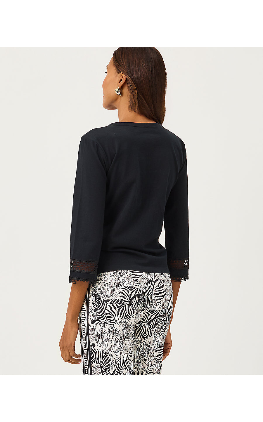 CLAIRMONT 3/4 SLEEVED TRIMMED KNIT TOP, NOIR