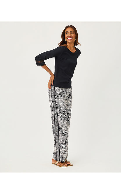 CLAIRMONT 3/4 SLEEVED TRIMMED KNIT TOP, NOIR