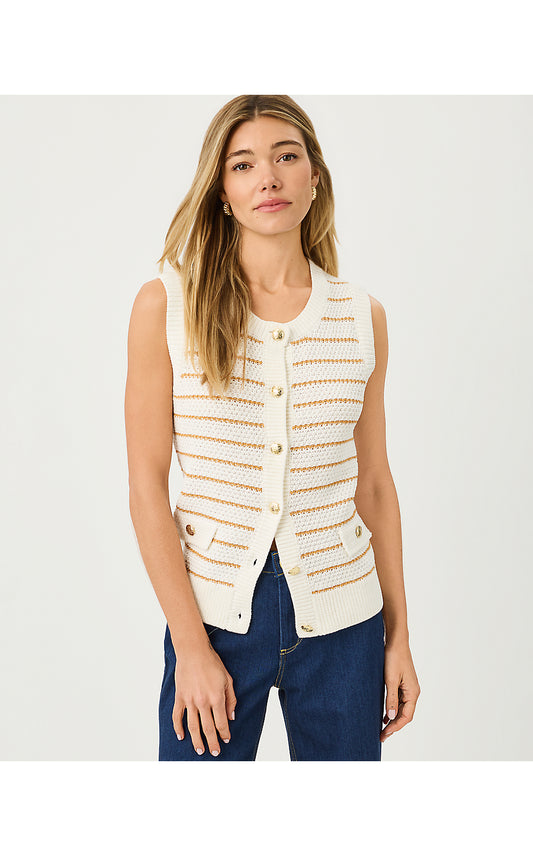SHAYNA SWEATER VEST, COCONUT PALM TREE STRIPE