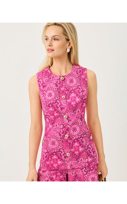 EUGENIA SLEEVELESS TOP, PINK ASTER THE CASBAH ALLOVER