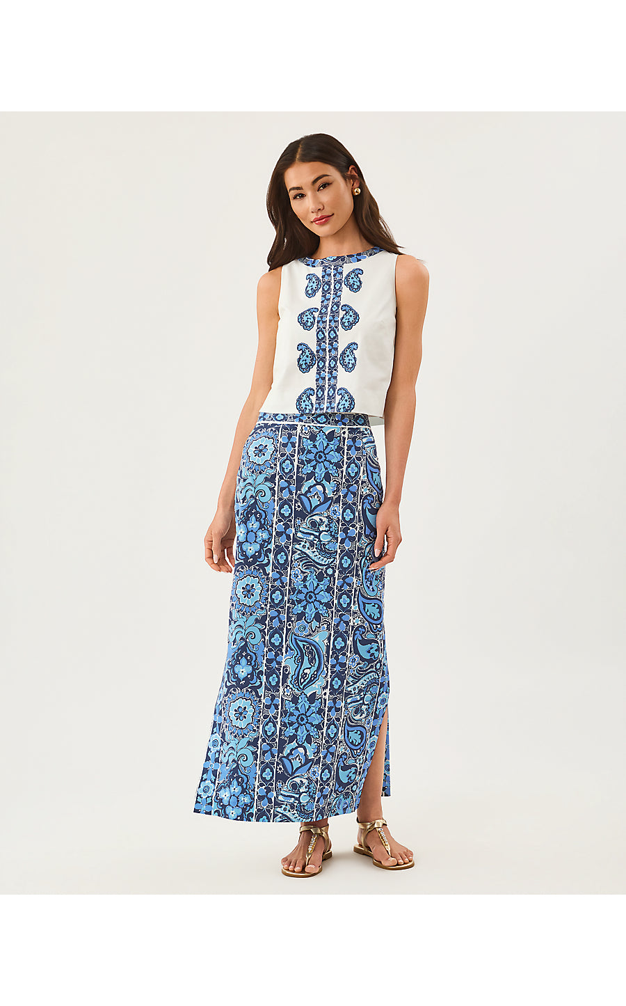 ANNALEESE SLEEVELESS TOP, LOW TIDE NAVY THE CASBAH ENGINEERED WOVEN TOP