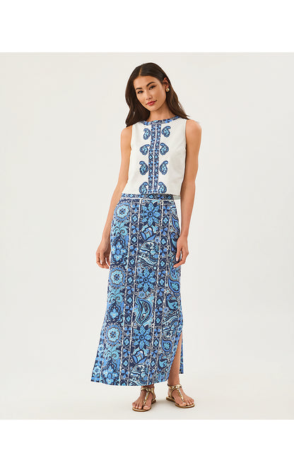 ANNALEESE SLEEVELESS TOP, LOW TIDE NAVY THE CASBAH ENGINEERED WOVEN TOP