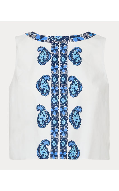 ANNALEESE SLEEVELESS TOP, LOW TIDE NAVY THE CASBAH ENGINEERED WOVEN TOP
