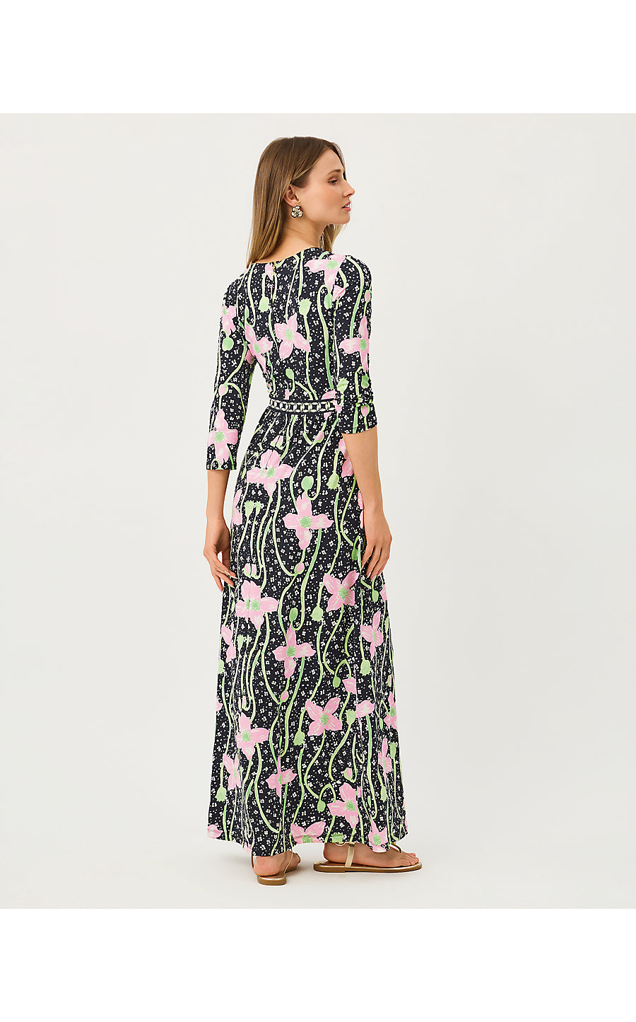 HARLYNN MAXI DRESS, ONYX BLUSHING BLOOMS ENGINEERED KNIT MAXI DRESS