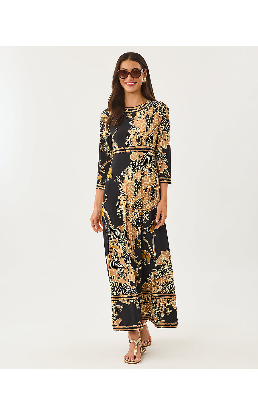 SOLANA MAXI DRESS, ONYX OVERSIZED STRIPED SAFARI ENGINEERED KNIT MAXI
