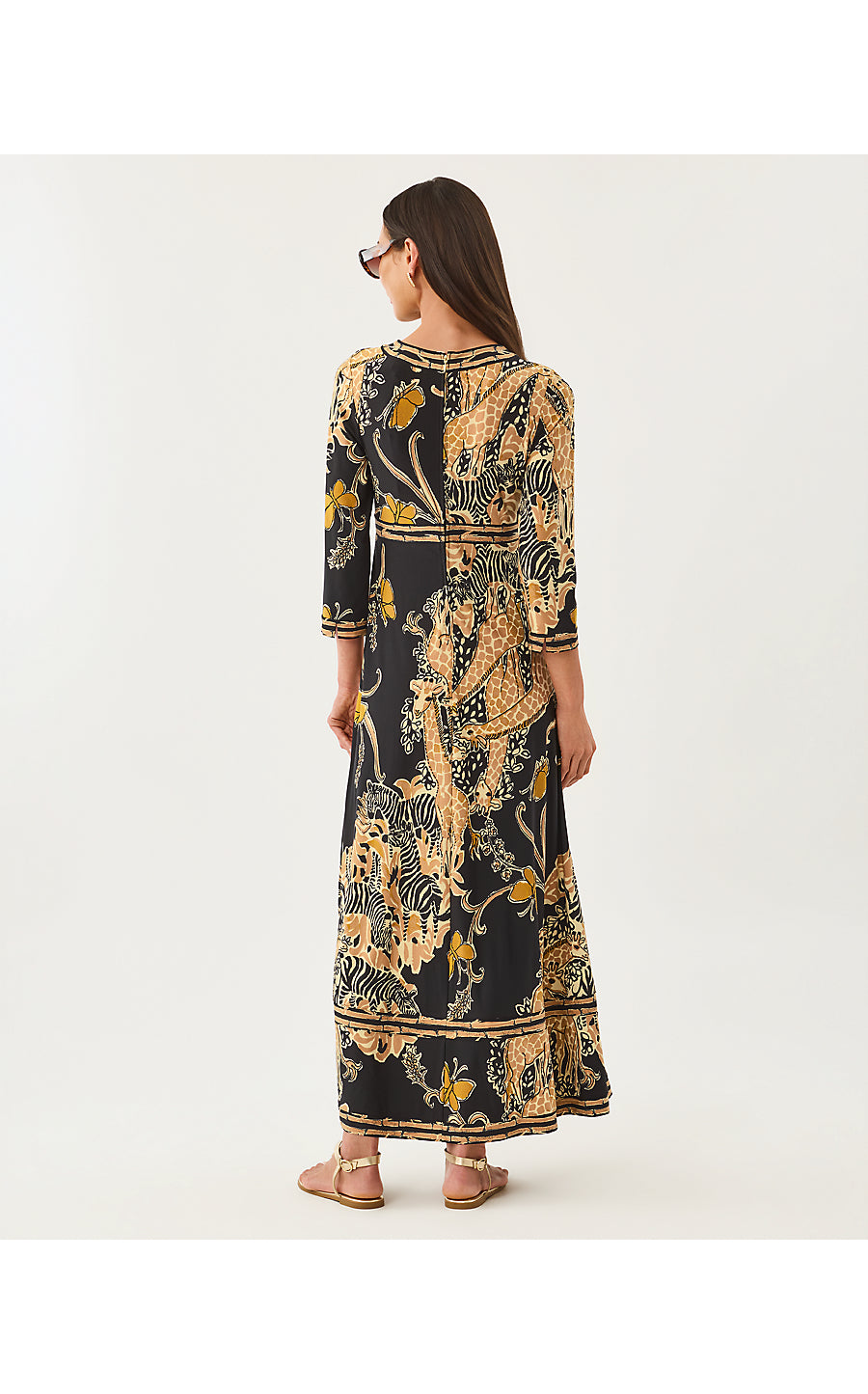SOLANA MAXI DRESS, ONYX OVERSIZED STRIPED SAFARI ENGINEERED KNIT MAXI