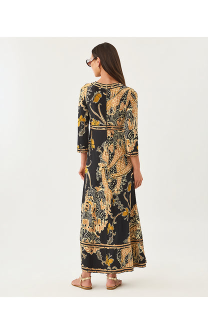 SOLANA MAXI DRESS, ONYX OVERSIZED STRIPED SAFARI ENGINEERED KNIT MAXI