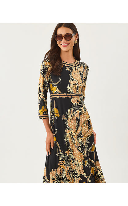 SOLANA MAXI DRESS, ONYX OVERSIZED STRIPED SAFARI ENGINEERED KNIT MAXI