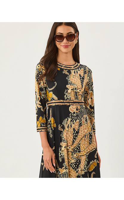 SOLANA MAXI DRESS, ONYX OVERSIZED STRIPED SAFARI ENGINEERED KNIT MAXI