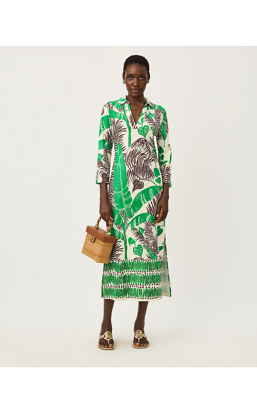 MANDI UPF 50+ MIDI DRESS, VANILLA SPICE OVERSIZED HIDE AND LEAF ENGINEERED CHILLYLILLY