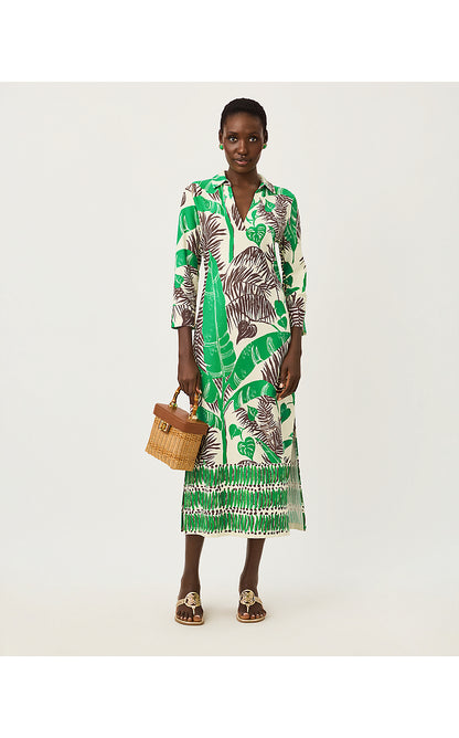 MANDI UPF 50+ MIDI DRESS, VANILLA SPICE OVERSIZED HIDE AND LEAF ENGINEERED CHILLYLILLY