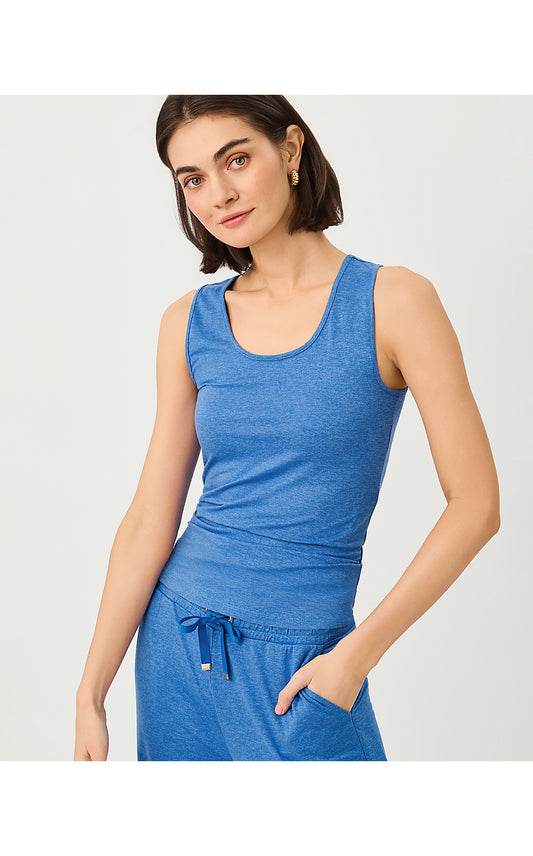 MARSAILLE SCOOP NECK TANK, HEATHERED MERRIWEATHER BLUE