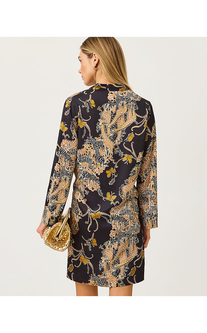 IRELLA CAFTAN DRESS, ONYX STRIPED SAFARI ENGINEERED WOVEN DRESS