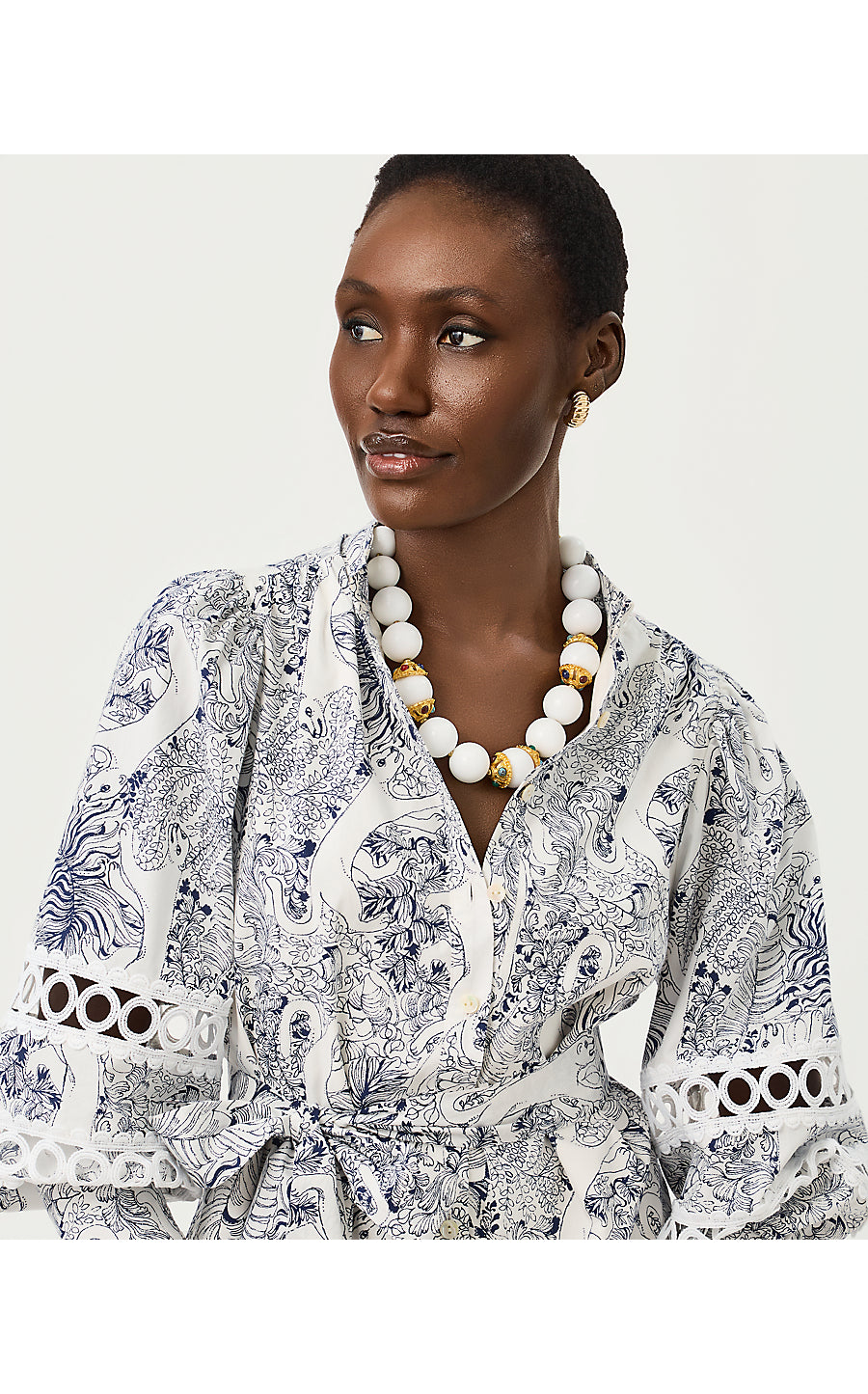 DRENA DRESS, COCONUT LIL PALM PROWL