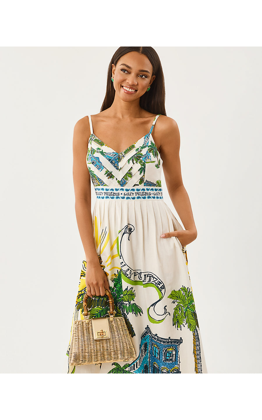 WENDLEY MIDI DRESS, COCONUT OVERSIZED KEY WEST TOILE ENGINEERED WOVEN MIDI