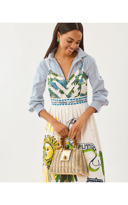 WENDLEY MIDI DRESS, COCONUT OVERSIZED KEY WEST TOILE ENGINEERED WOVEN MIDI