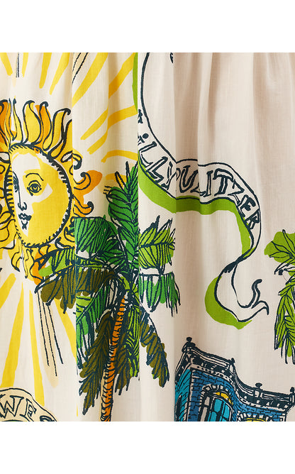 WENDLEY MIDI DRESS, COCONUT OVERSIZED KEY WEST TOILE ENGINEERED WOVEN MIDI