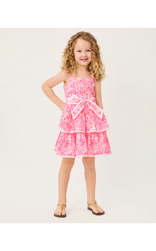 AMBIE RUFFLE DRESS, CONCH SHELL PINK BURST OF JOY