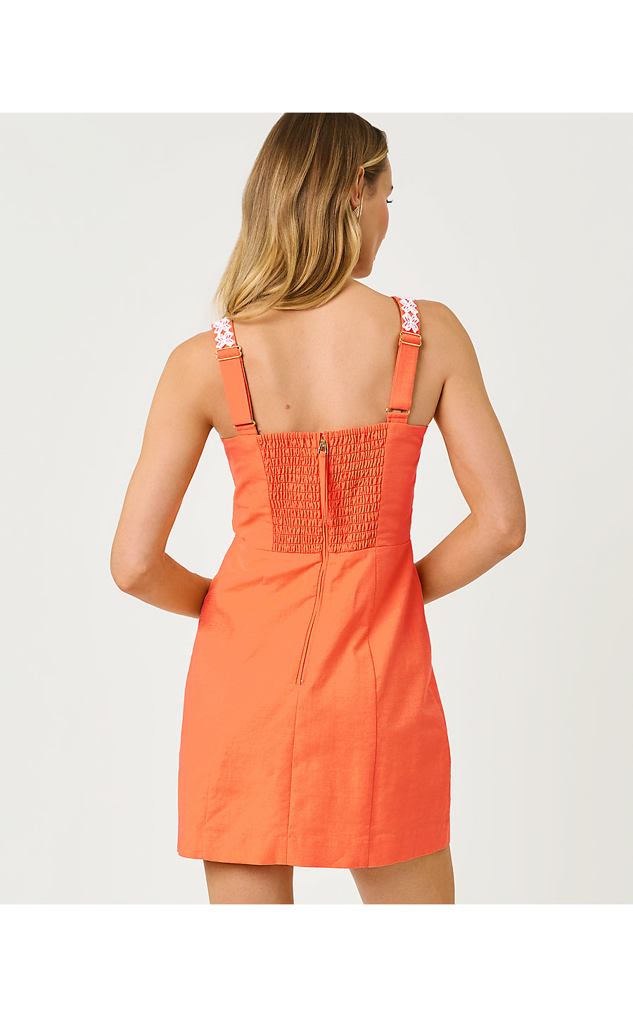 ISLEEN SKIRTED ROMPER, SUNSET ORANGE