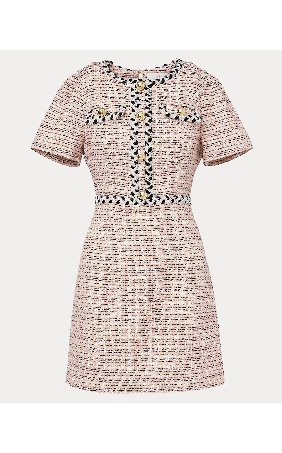 BERNETTE SHORT SLEEVE BOUCLE DRESS, FESTIVAL BLOOM RIBBON STRIPE BOUCLE