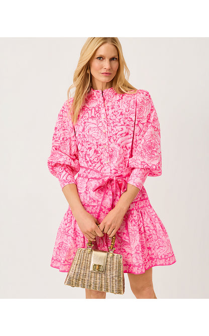 DRENA DRESS, PINK ASTER A ROSE BY ANY OTHER NAME ENGINEERED WOVEN DRESS