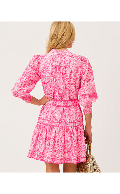 DRENA DRESS, PINK ASTER A ROSE BY ANY OTHER NAME ENGINEERED WOVEN DRESS