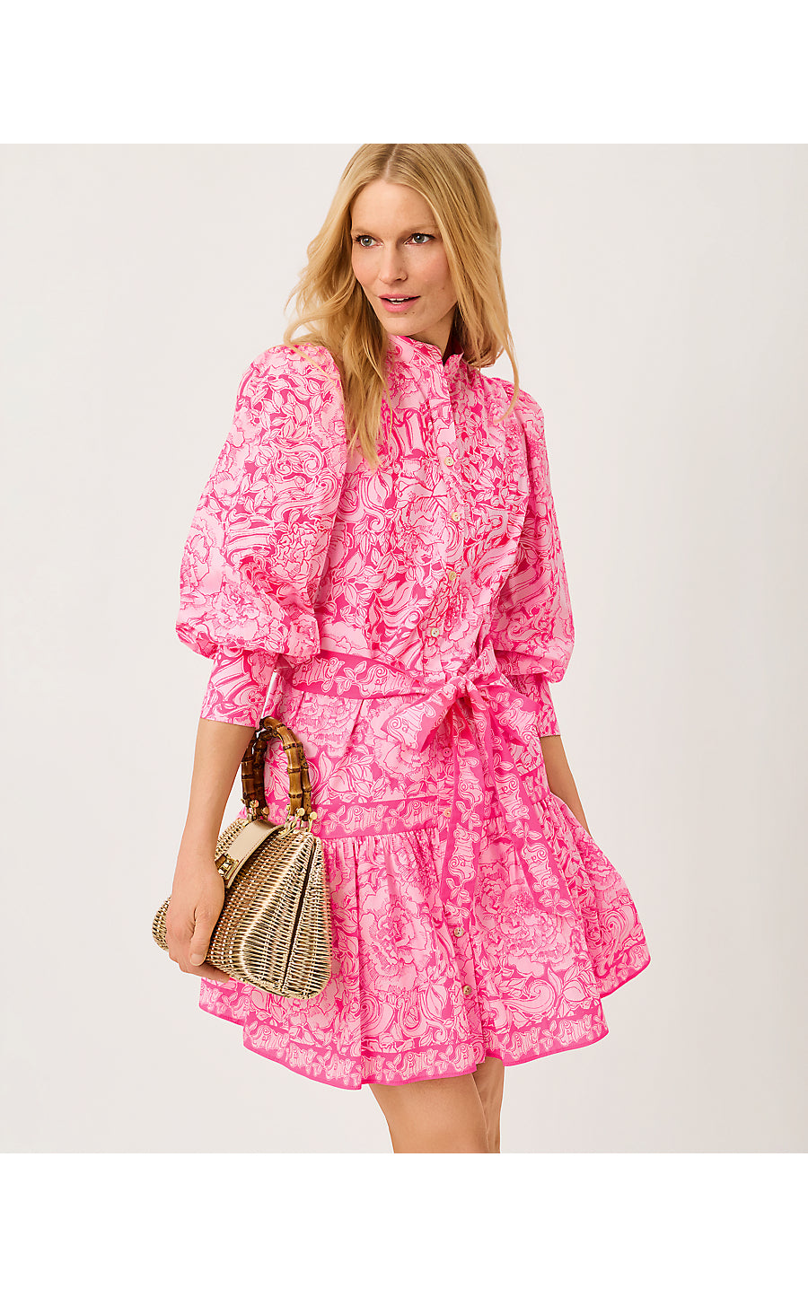 DRENA DRESS, PINK ASTER A ROSE BY ANY OTHER NAME ENGINEERED WOVEN DRESS