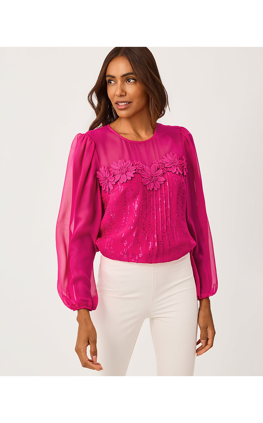 GAIL SILK TOP, BERRY BOUQUET FISH CLIP CHIFFON