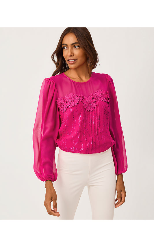 GAIL SILK TOP, BERRY BOUQUET FISH CLIP CHIFFON