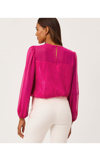 GAIL SILK TOP, BERRY BOUQUET FISH CLIP CHIFFON
