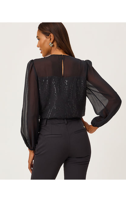 GAIL SILK TOP, NOIR FISH CLIP CHIFFON