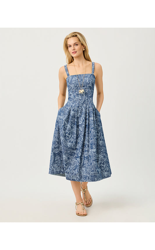 CALLOWAY MIDI DRESS, INDIGO ALL DAY CHAMBRAY PAISLEY PARADE PIGMENT