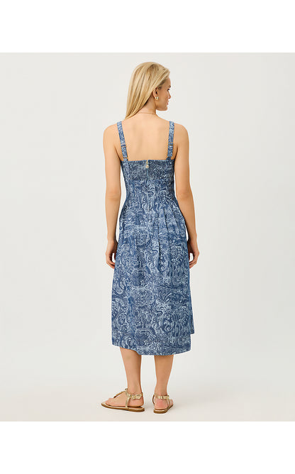 CALLOWAY MIDI DRESS, INDIGO ALL DAY CHAMBRAY PAISLEY PARADE PIGMENT