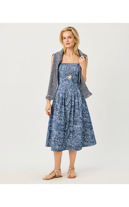 CALLOWAY MIDI DRESS, INDIGO ALL DAY CHAMBRAY PAISLEY PARADE PIGMENT
