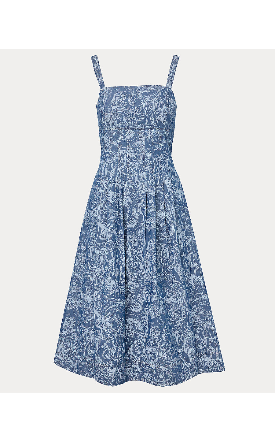 CALLOWAY MIDI DRESS, INDIGO ALL DAY CHAMBRAY PAISLEY PARADE PIGMENT