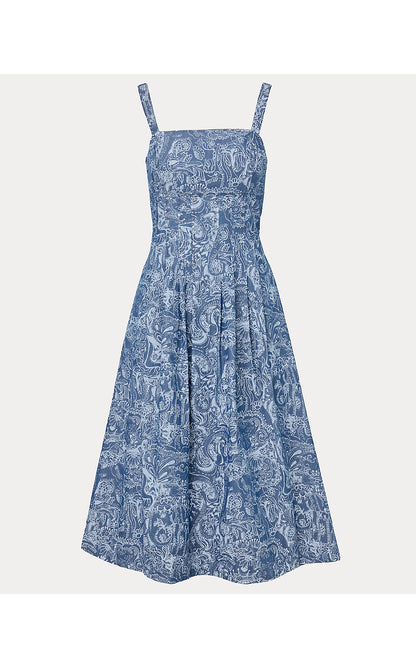 CALLOWAY MIDI DRESS, INDIGO ALL DAY CHAMBRAY PAISLEY PARADE PIGMENT