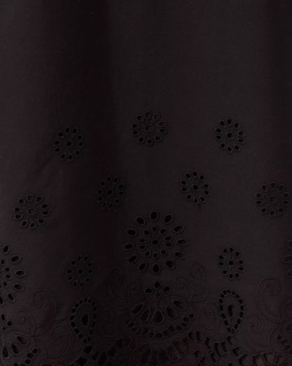 MIALEIGH ELBOW SLEEVE DRESS, NOIR SCALLOPED EYELET BORDER POPLIN