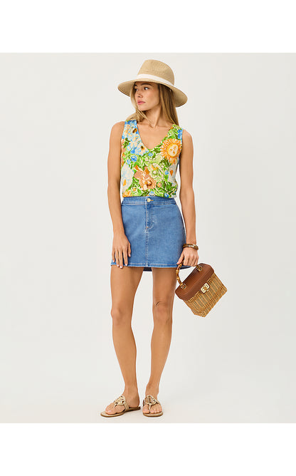 COLETTE STRETCH DENIM MINI SKORT, MEDIUM WASH