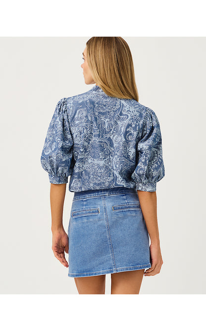 MIALEIGH TOP, INDIGO ALL DAY CHAMBRAY PAISLEY PARADE PIGMENT