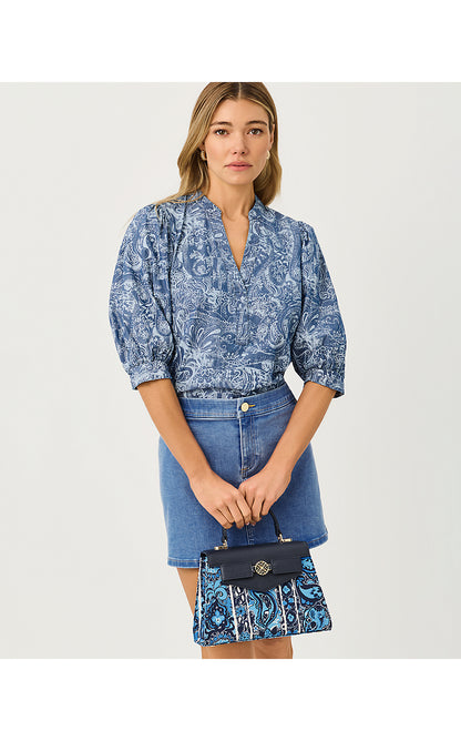 MIALEIGH TOP, INDIGO ALL DAY CHAMBRAY PAISLEY PARADE PIGMENT