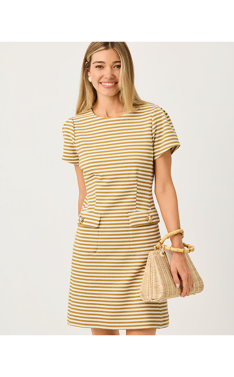 FALLON DRESS, GOLD METALLIC OTTOMAN STRIPE