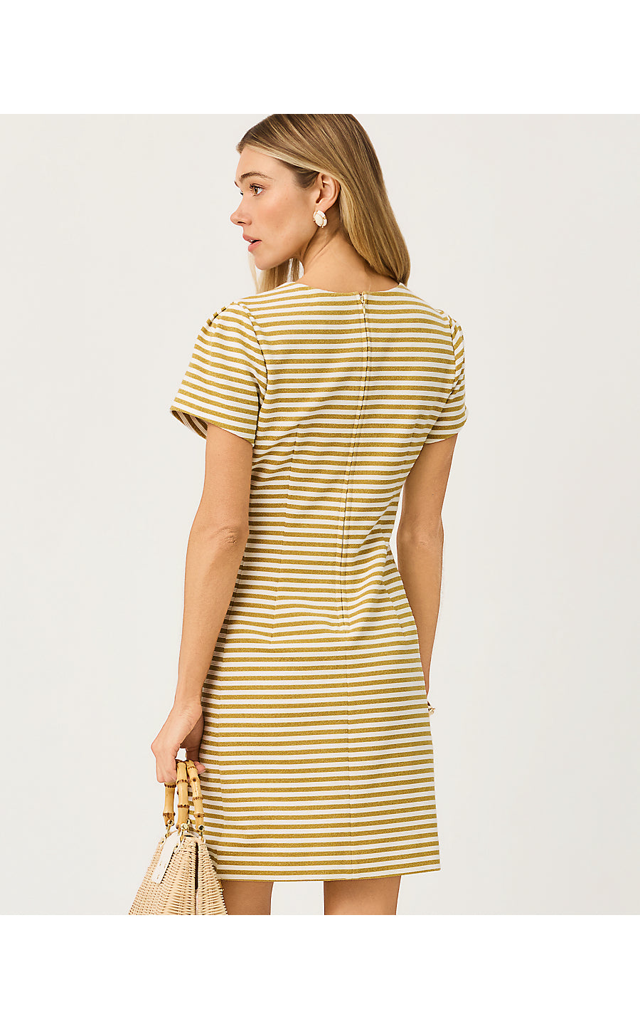 FALLON DRESS, GOLD METALLIC OTTOMAN STRIPE